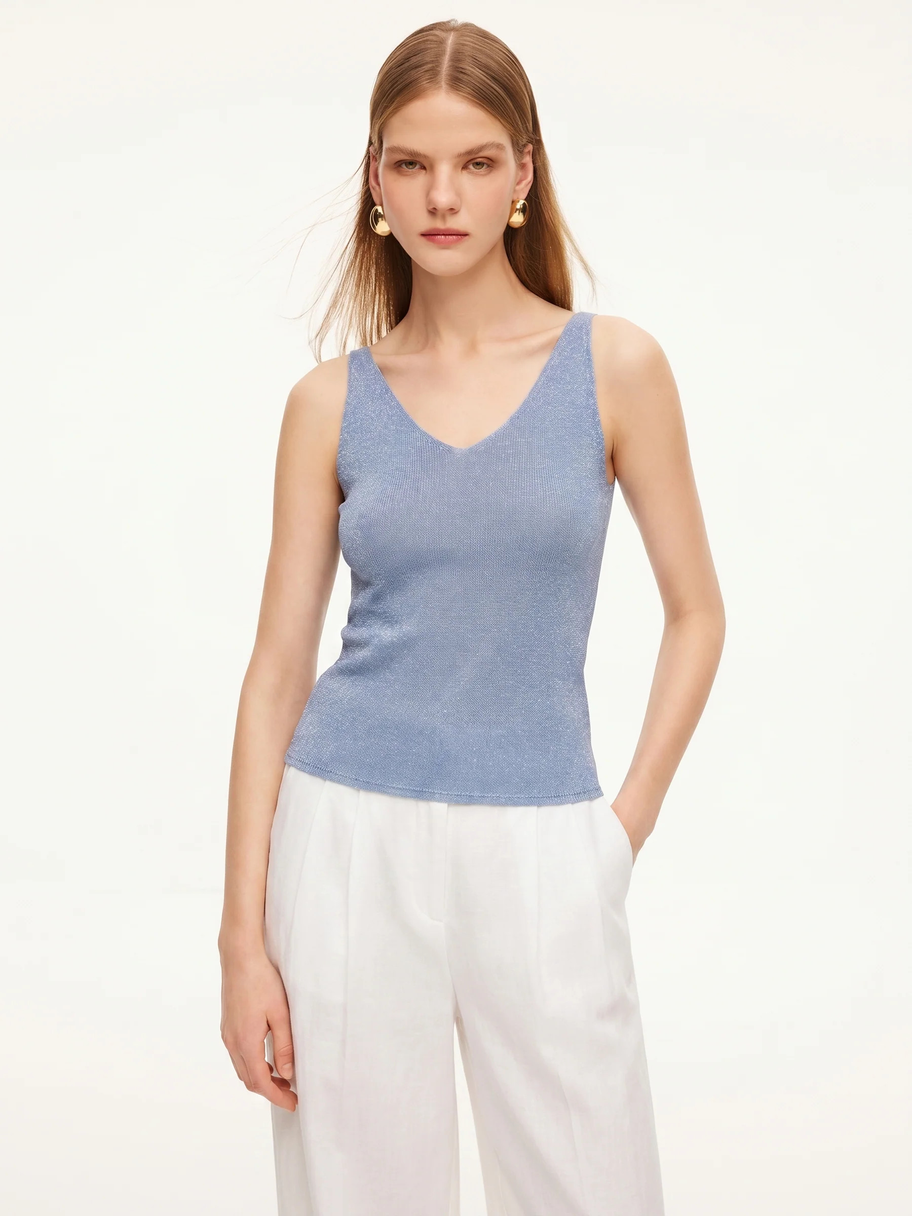 Glittering V-Neck Women Knit Tank Top | GOELIA