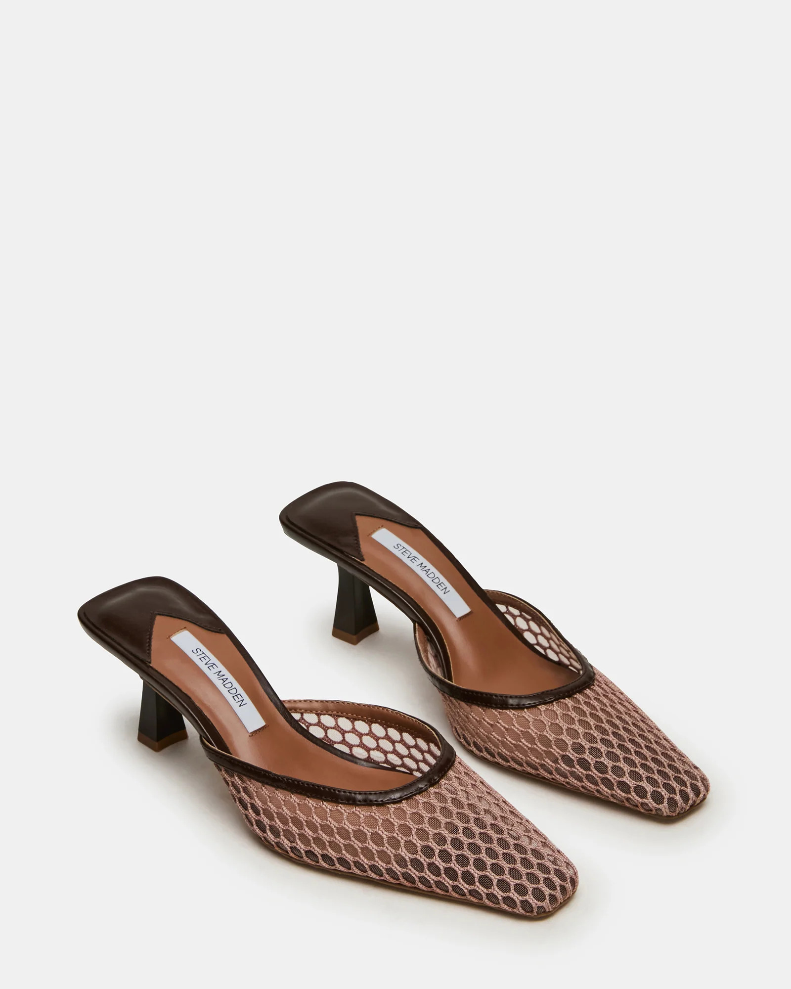 ALYSE Mocha Mesh Square-Toe Mule Women's Kitten Heel | Steve Madden (US)