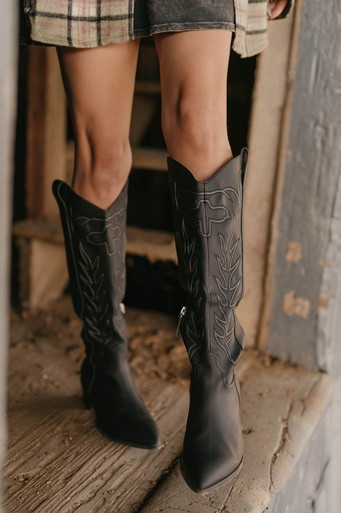 Bella Tall Western Black Boots | She Is Boutique