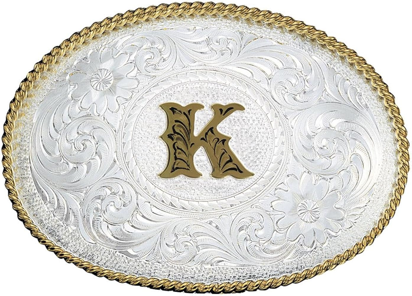 Montana Silversmiths Initial Silver Engraved Gold Trim Western Belt Buckle | Amazon (US)