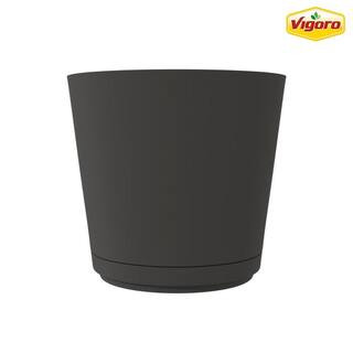 8 in. Kyra Small Black Plastic Planter (8 in. D x 7.3 in. H) with Attached Saucer | The Home Depot