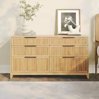Welwick Designs 6-Drawer 56 in W Natural Pine Solid Wood Transitional Reeded Dresser HD9824 - The... | The Home Depot