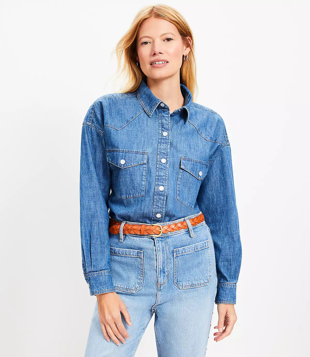 Western Denim Tunic Shirt in Medium Wash | LOFT