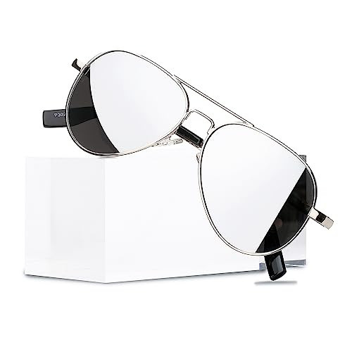 Canoazo Classic Aviator Sunglasses for Women Men Polarized Trendy Mirrored Pilot Shaped Sun Glasses UV Protection(Silve Frame/Silve Mirrored) | Amazon (US)