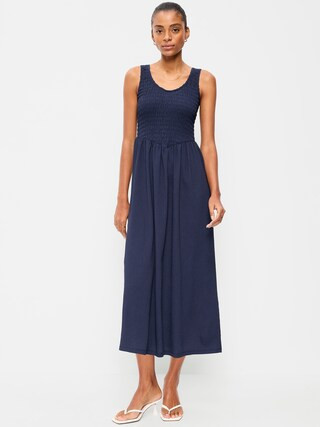 Fit & Flare Lightweight Smocked-Bodice Midi Dress | Old Navy (US)
