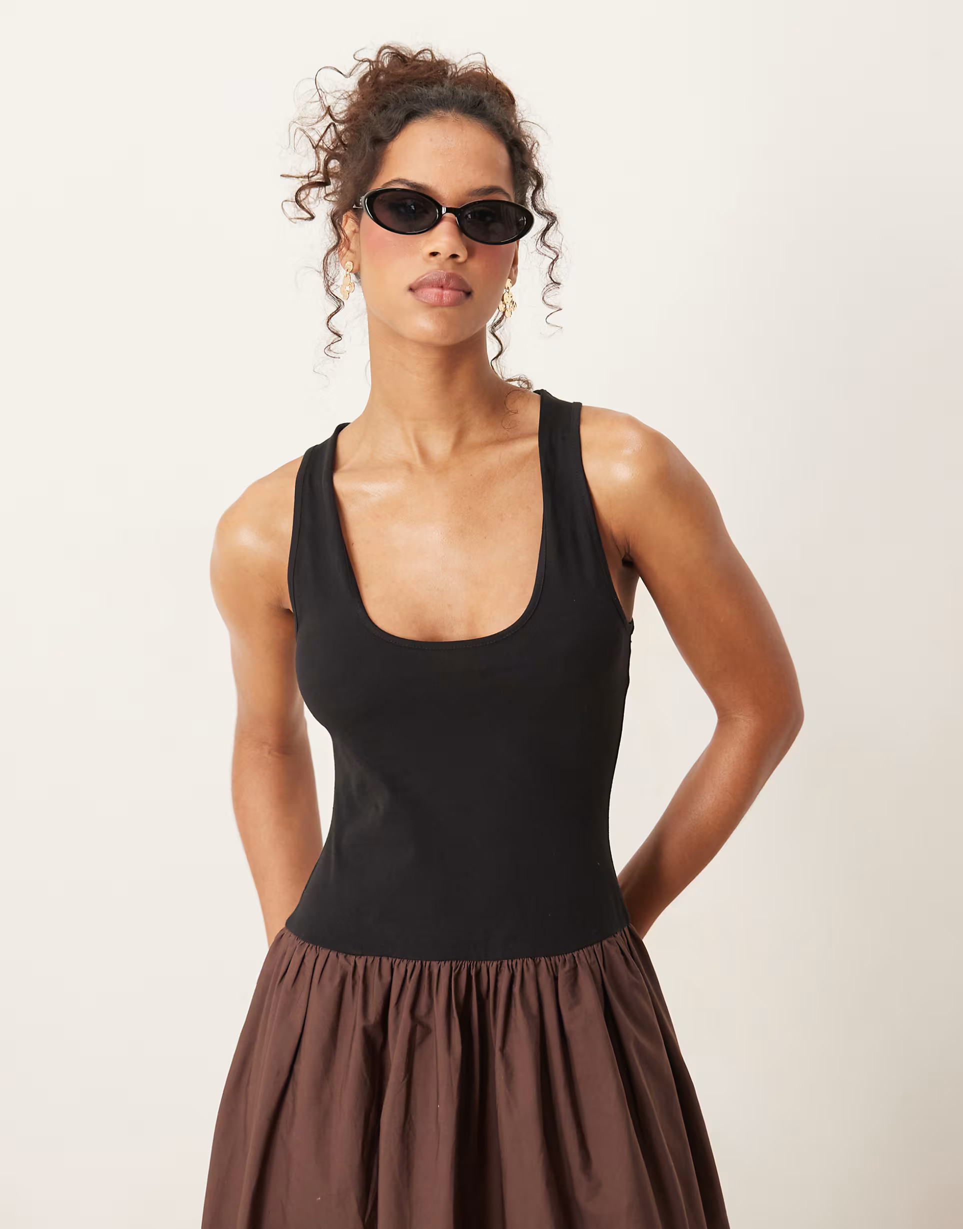 ASOS DESIGN scoop neck hybrid maxi dress in chocolate | ASOS (Global)