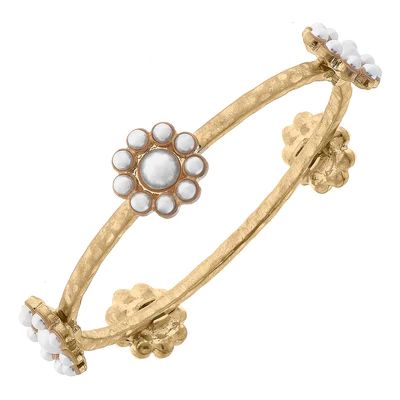 Caine Pearl Flower Bangle in Worn Gold | CANVAS