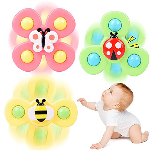 Suction Cup Spinner Toy for Baby 1 2 Year Old, 3PCS Spinner Sensory Toys for Toddlers 1 3, Cartoon Baby Fidget Spinners Toys 12 Months Kids, High Chair/Dining Table/Window/Travelling (Colorful) | Amazon (US)