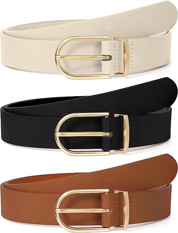 SUOSDEY 2 Pack Women Soft Faux Leather Waist Belt for Ladies Jeans Dress Chic belt with Pin Buckl... | Amazon (US)