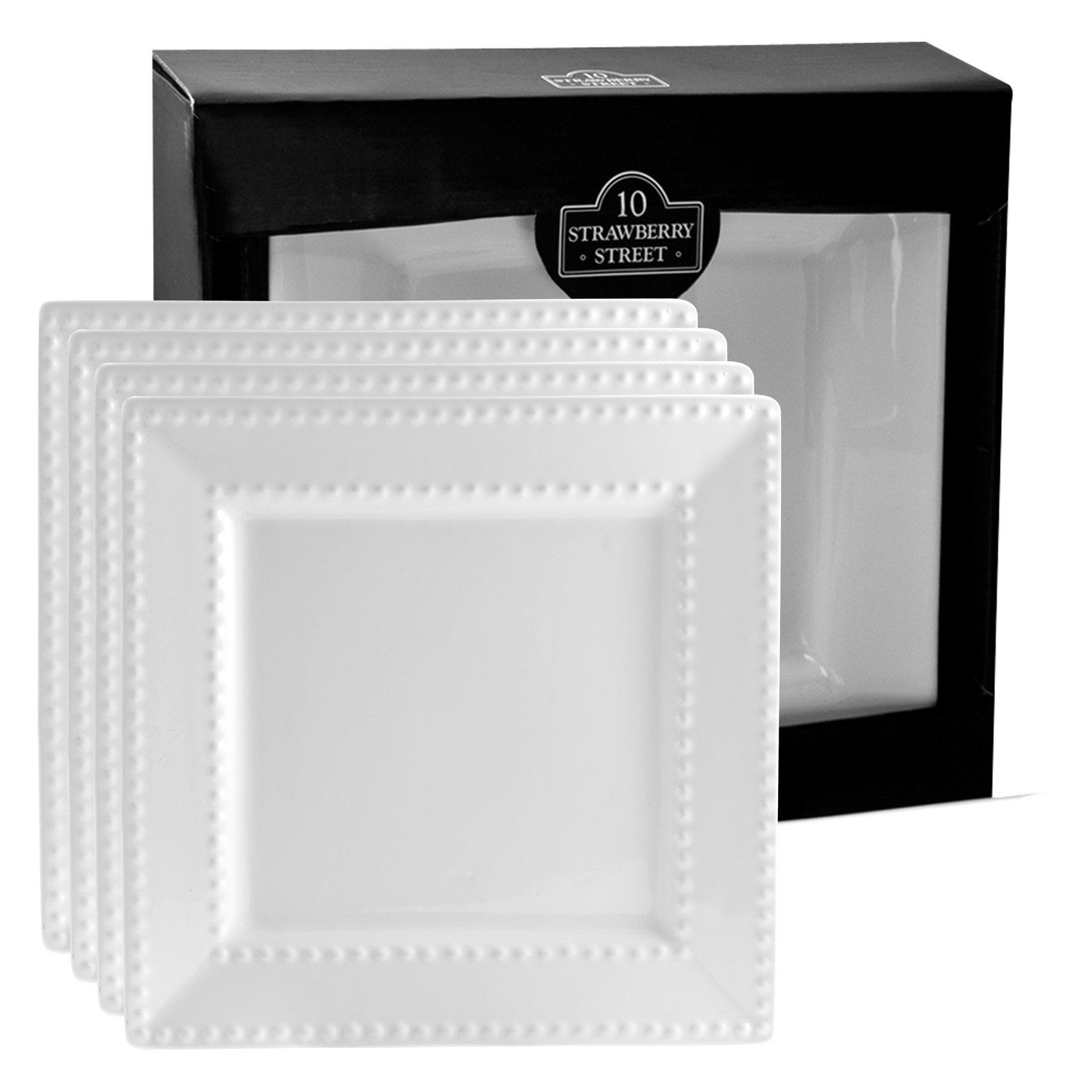 10 Strawberry Street White Beaded Salad/Dessert Plate Set of 4 - 7.2 in. - Walmart.com | Walmart (US)