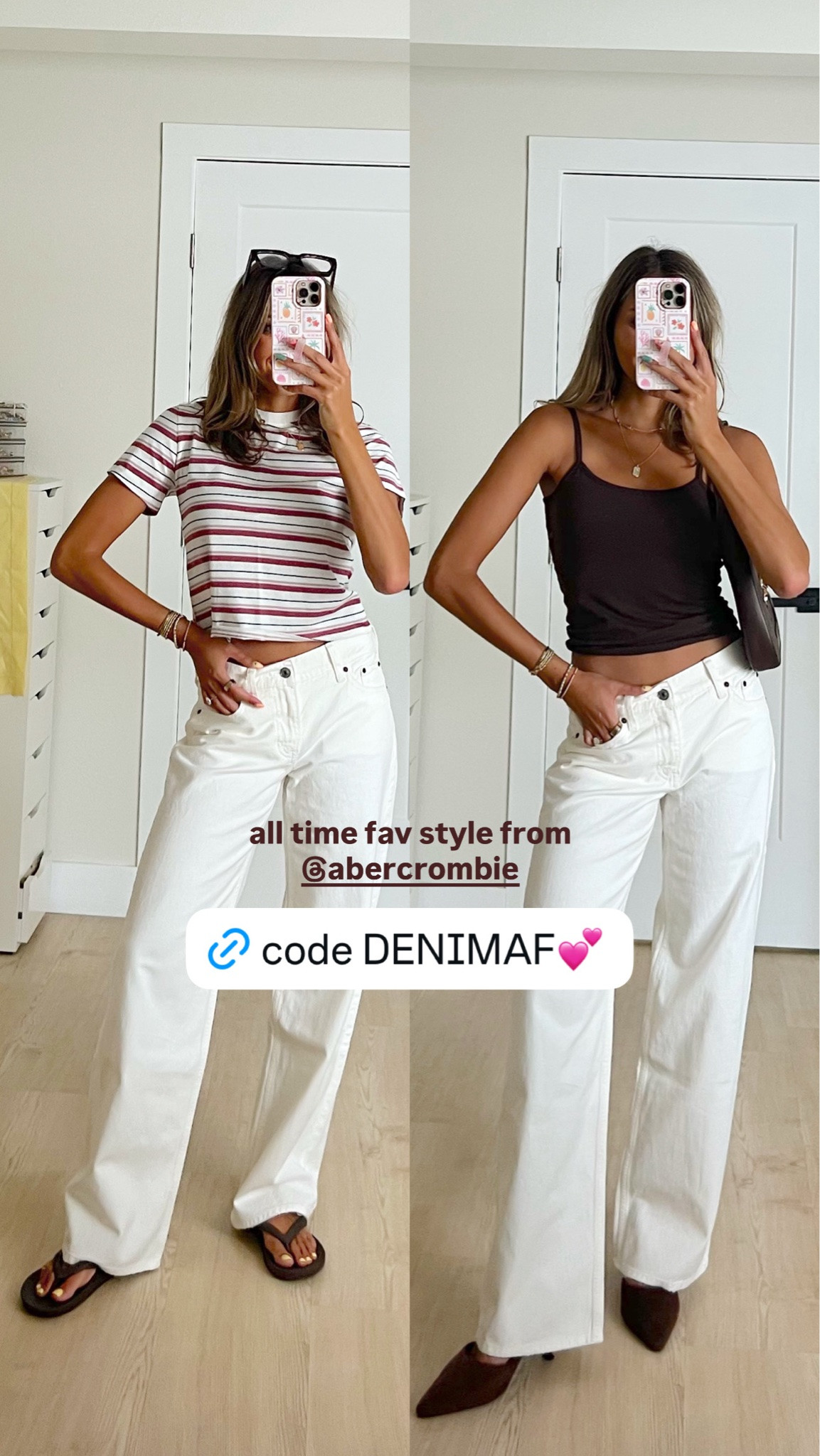 #AbercrombiePartner the best time of the year to stock up on my favorite @abercrombie jeans for fall👖💕 25-50% off denim + 20% off almost everything else + codes stack use DENIMAF for an extra 15% off. wearing a 24 regular in all of these styles 

•Denim Promo: *Offer valid online only August 5, 2026 to August 10, 2026 in US/CA. Excludes clearance. Online price reflects discount.
•Extra 20% Off: *Offer valid in stores and online August 5, 2026 to August 10, 2026 in US/CA. Exclusions apply as indicated. Online price reflects discount.
•Promo Code: *Use code DENIMAF to get an additional 15% off almost everything in stores and online at checkout from August 5, 2026 to August 10, 2026 in US/CA. Exclusions apply. See details on