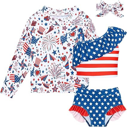 Funnycokid Baby Toddler Girls Swimsuit 4 Piece Bathing Suit Long Sleeve Rash Guard Sets 12 Months... | Amazon (US)