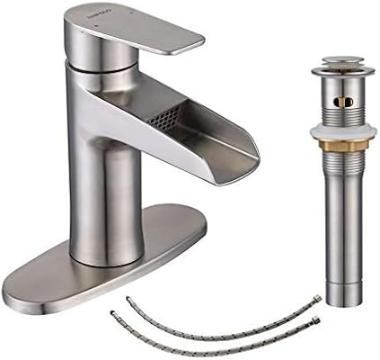 EMPOLO Waterfall Spout Bathroom Faucet Single-Handle Modern One Hole Sink Faucet Deck Mountwith P... | Amazon (US)