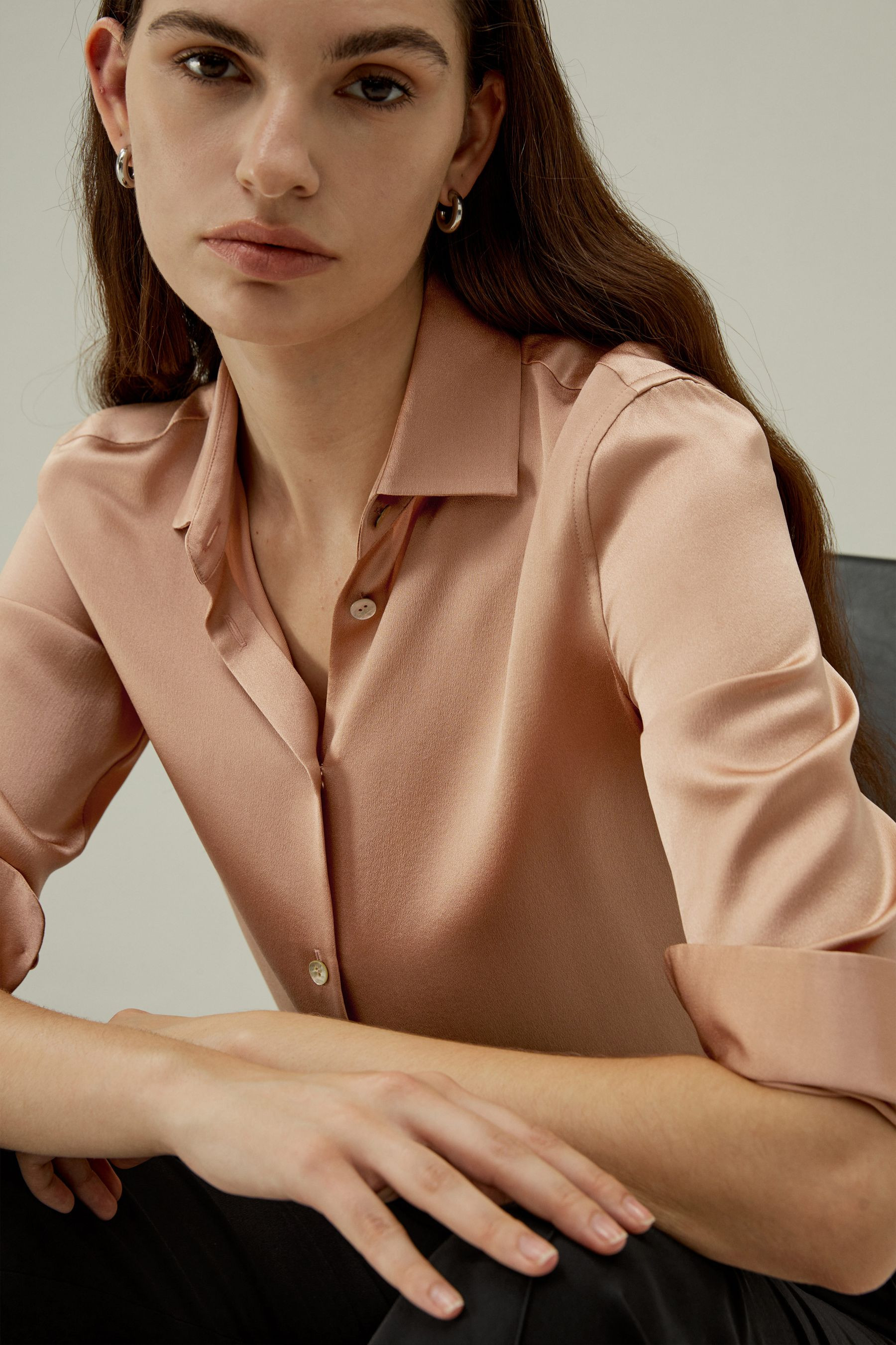 Minimalist Placket Silk Blouse with Shell Buttons | LILYSILK