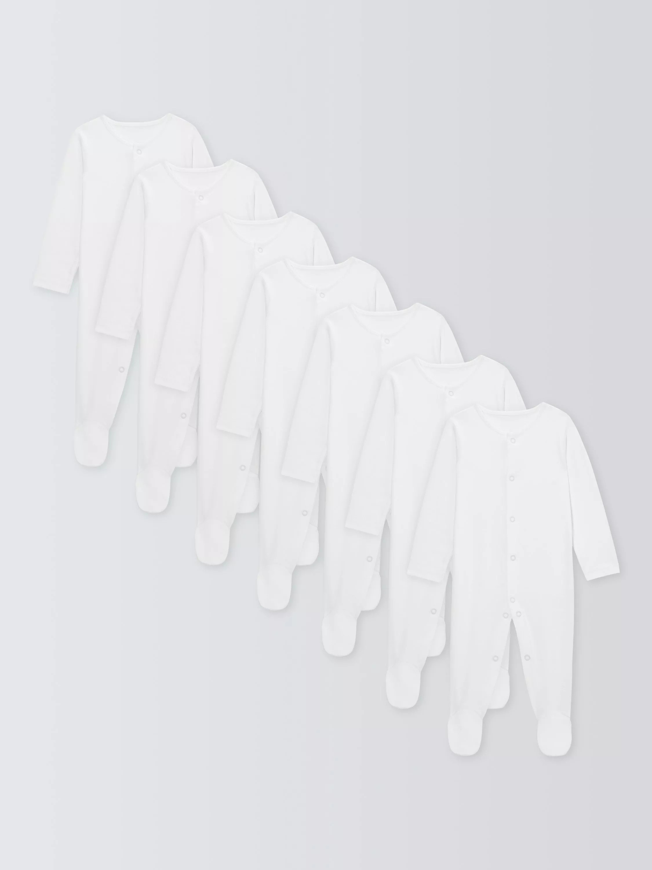 John Lewis Baby Cotton Sleepsuit, Pack of 7, White | John Lewis (UK)