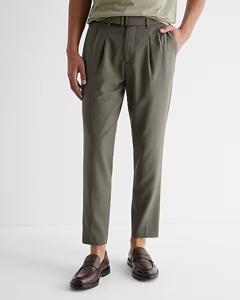 Extra Slim Olive Wool-Blend Modern Tech Belted Suit Pant | Express