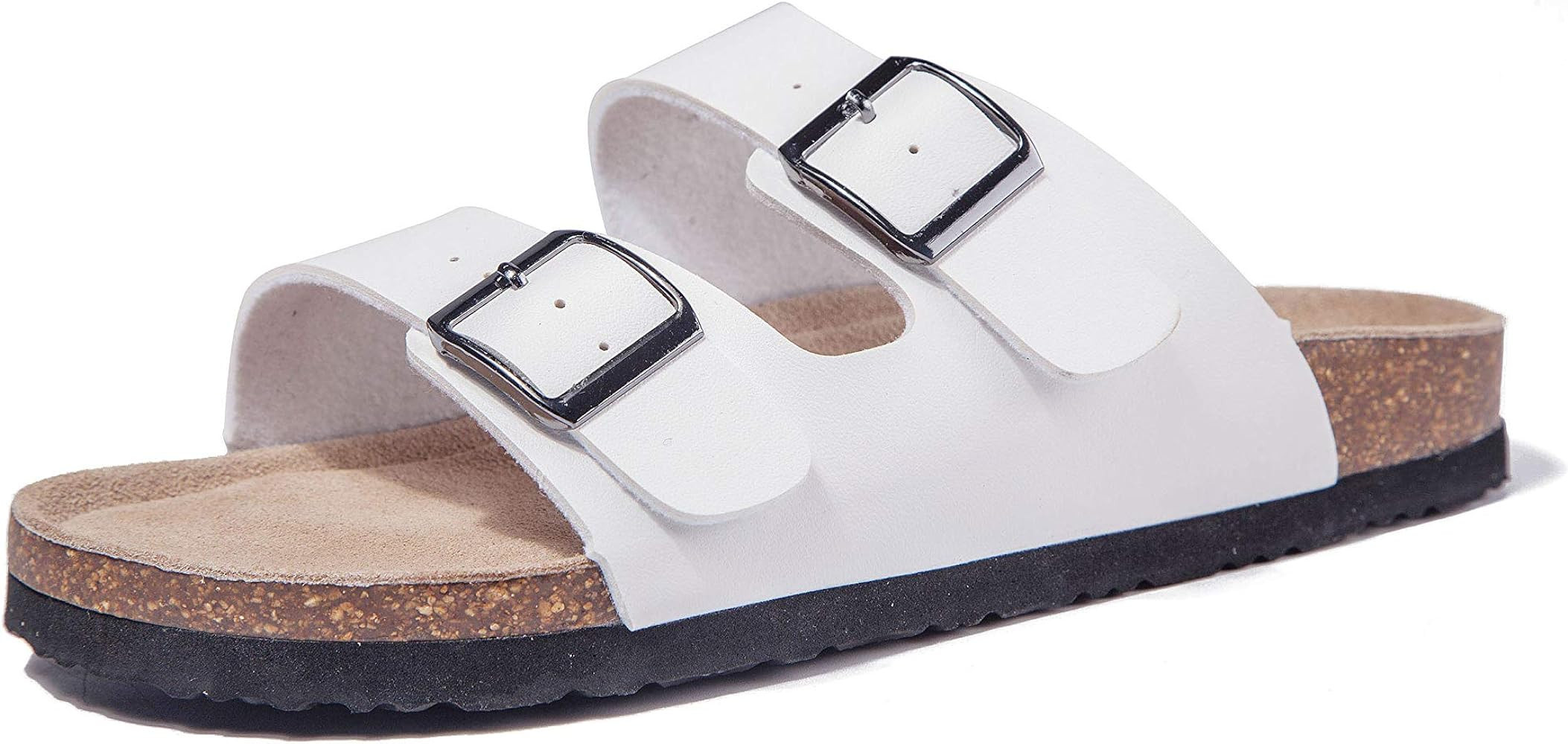TF STAR Women 2-Strap Buckle Sandals 2024 White Sandals White Slides White Slide Sandals Amazon | Amazon (US)