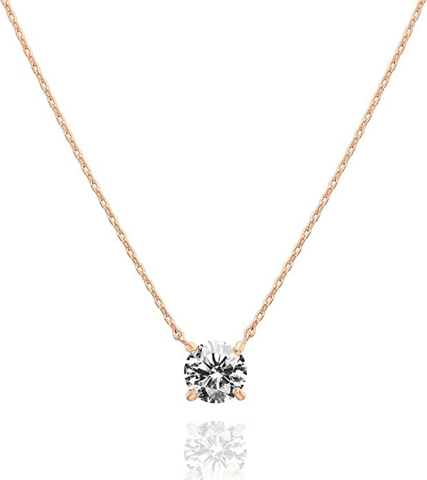 PAVOI 14K Gold Plated Swarovski Crystal Solitaire 1.5 Carat (7.3mm) CZ Dainty Choker Necklace | G... | Amazon (US)