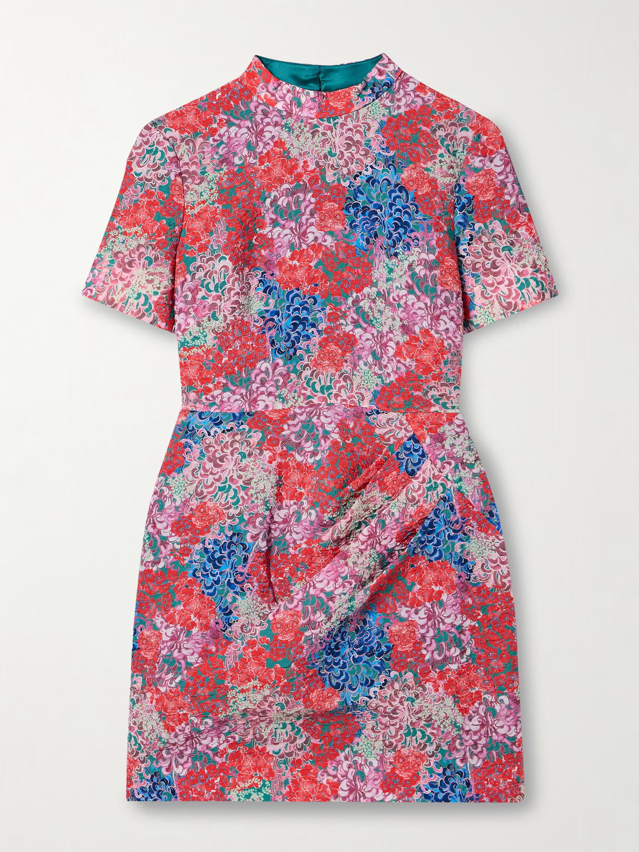 Saloni - Draped Floral-print Cloqué Mini Dress - Red | NET-A-PORTER (US)