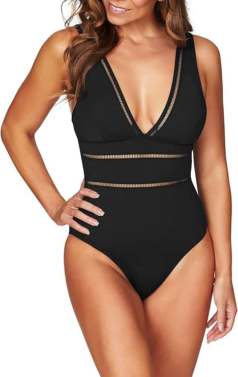 B2prity Women Monokini Tummy Control One Piece Swimsuit Deep V Neck Bathing Suit Slimming Swimwea... | Amazon (US)