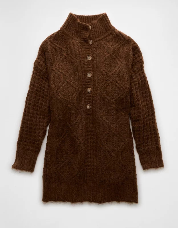 AE Long-Sleeve Mock Neck Mini Sweater Dress | American Eagle Outfitters (US & CA)