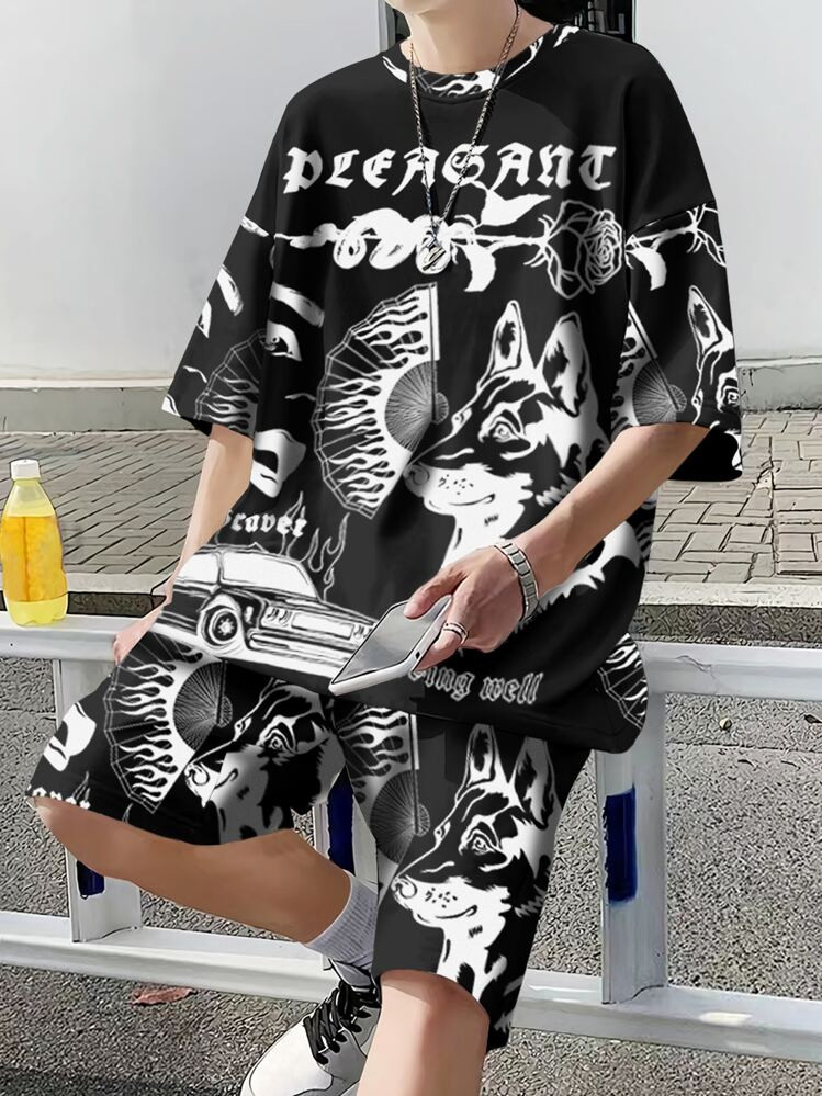 Manfinity EMRG Men Animal & Letter Graphic Tee & Shorts | SHEIN