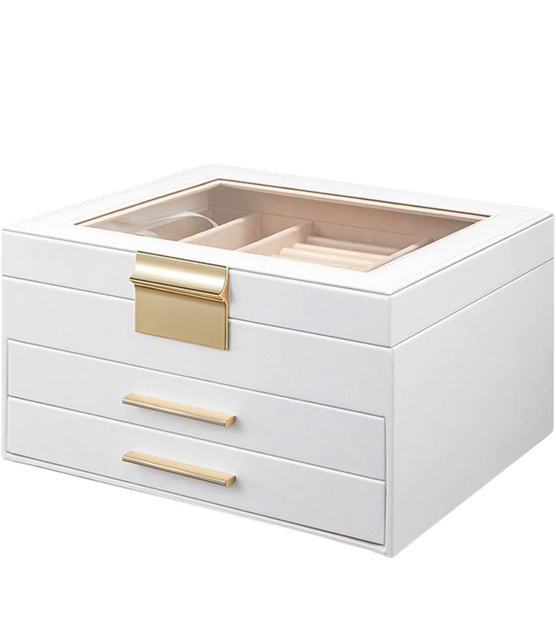 MILONT Jewelry Box For Women,3 Layers Jewelry Organizer With Glass Top,2 Drawers,Velvet Jewelry Storage Organizer for Necklace,Earring,Ring,Bracelets(White)

#LTKFind #LTKhome #LTKbeauty