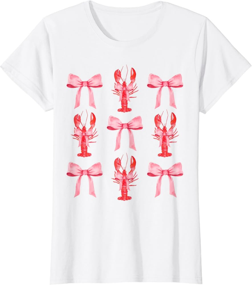 Pink Bow Cute Coquette Crawfish y2k Clean Girl Aesthetic T-Shirt | Amazon (US)