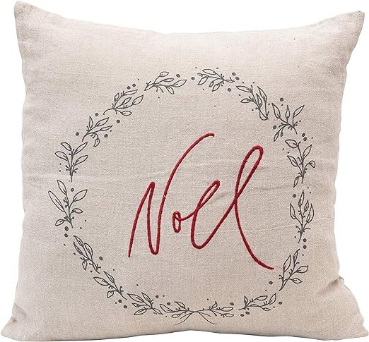 Creative Co-Op 20" Square Linen & Cotton Embroidered Noel, Natural, Grey & Red Pillows, Multi | Amazon (US)