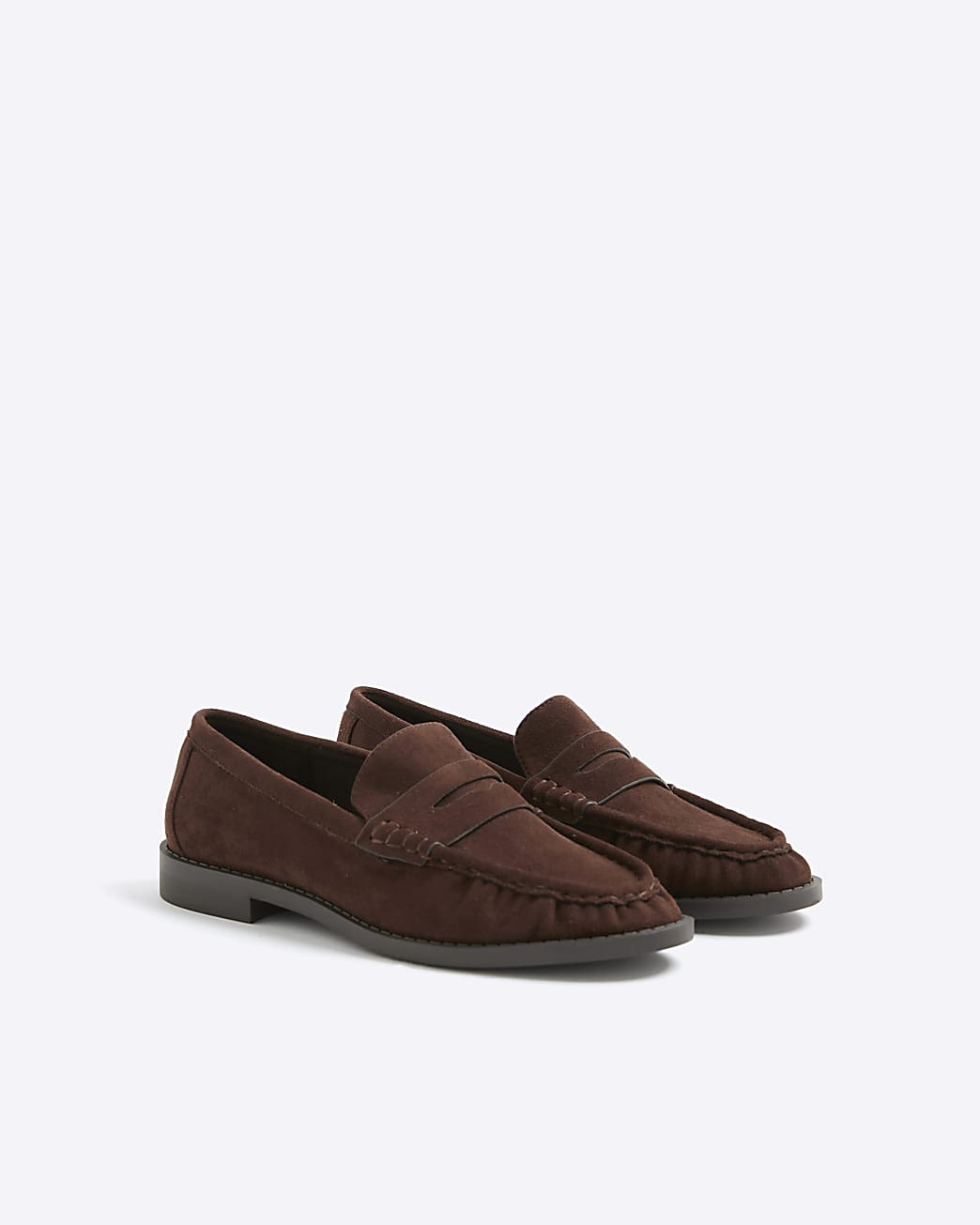 Brown Faux Suede Ruched Loafers | River Island UK & IE