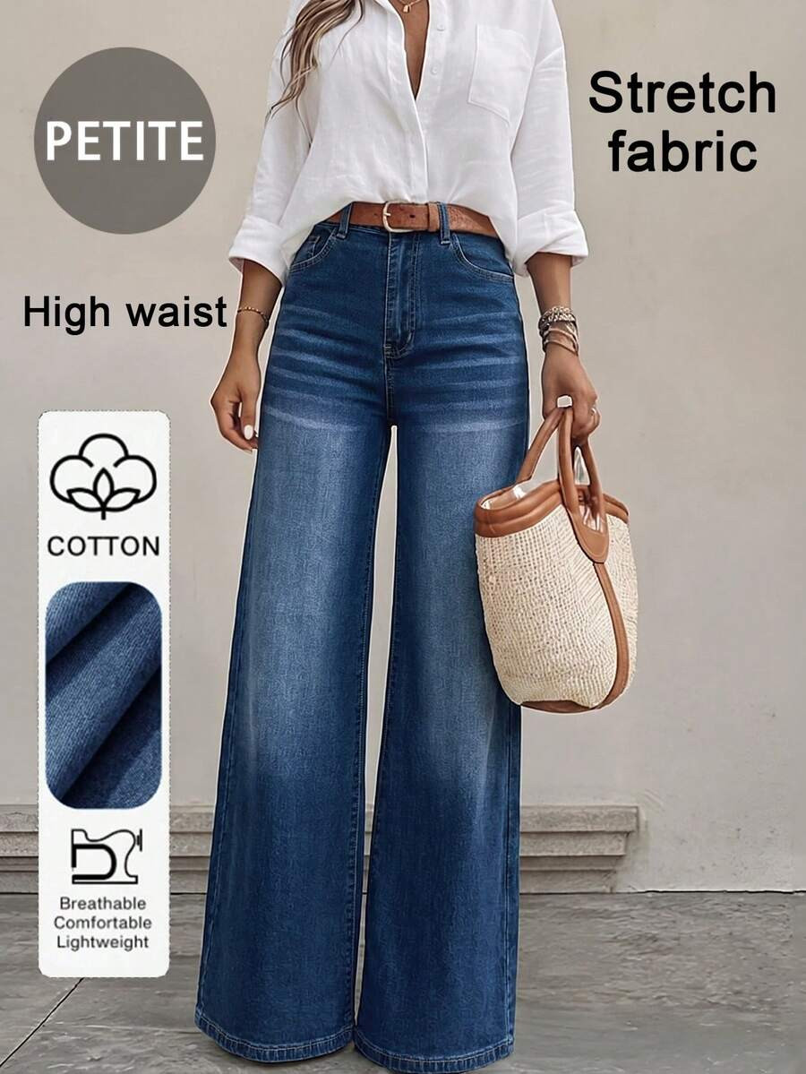 Women's Casual Straight-Leg Jeans, Medium Stretch Fabric For Comfort And Fit, Button Detail For E... | SHEIN