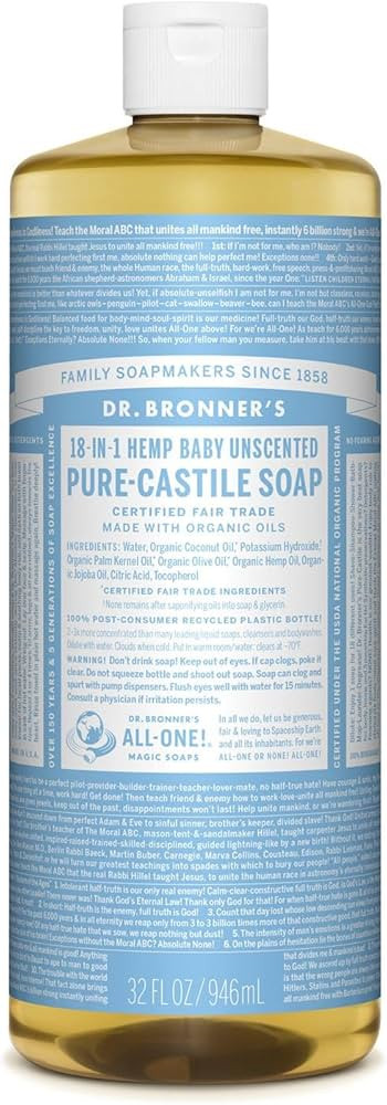 Dr. Bronner's - Pure-Castile Liquid Soap (Baby Unscented, 32 ounce, 2-Pack) - Made with Organic O... | Amazon (US)