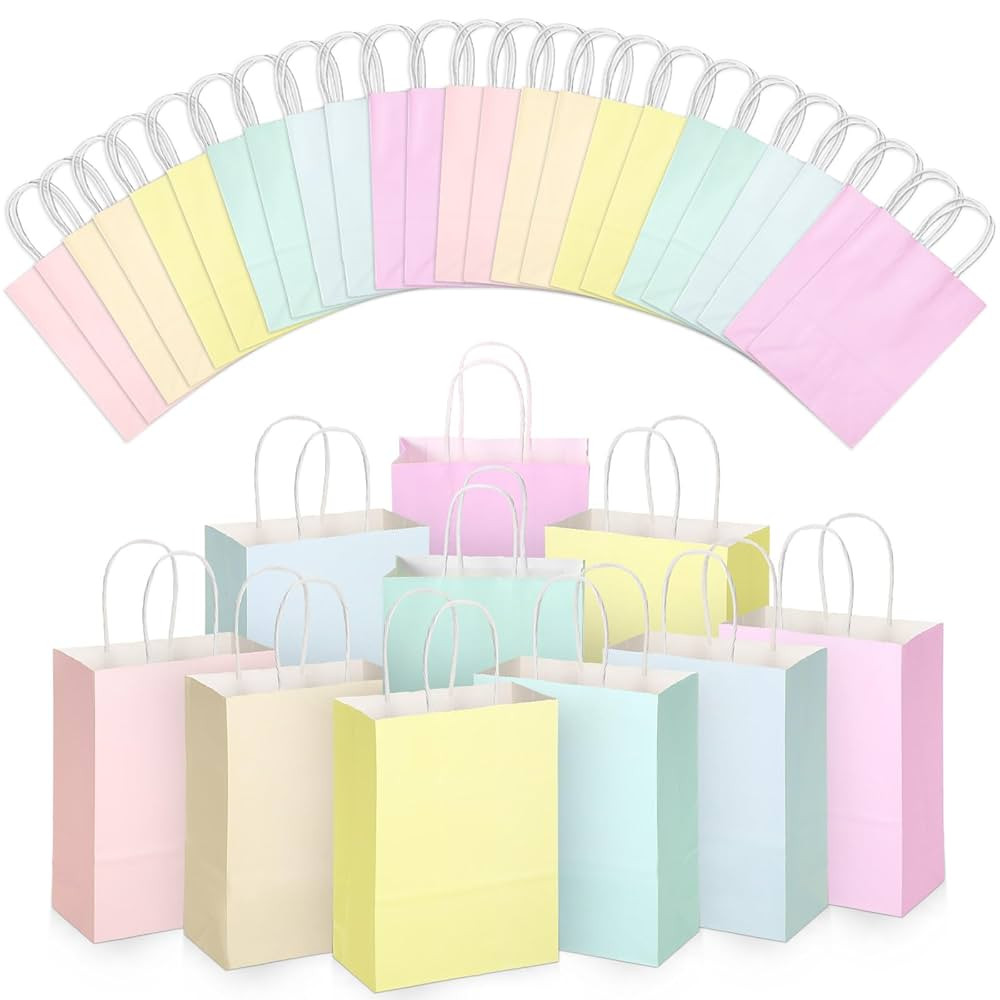 Skyygemm 32 Pcs Paper Gift Bags Bulk with Handle, 6.3 x 3.2 x 8.6 Inch Assorted Colors Kraft Good... | Amazon (US)