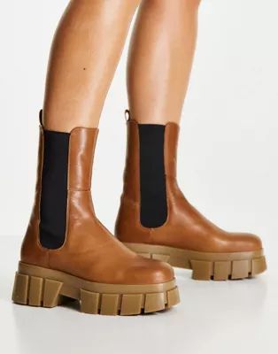 ASOS DESIGN Adjust premium leather chunky chelsea boots in tan | ASOS | ASOS (Global)