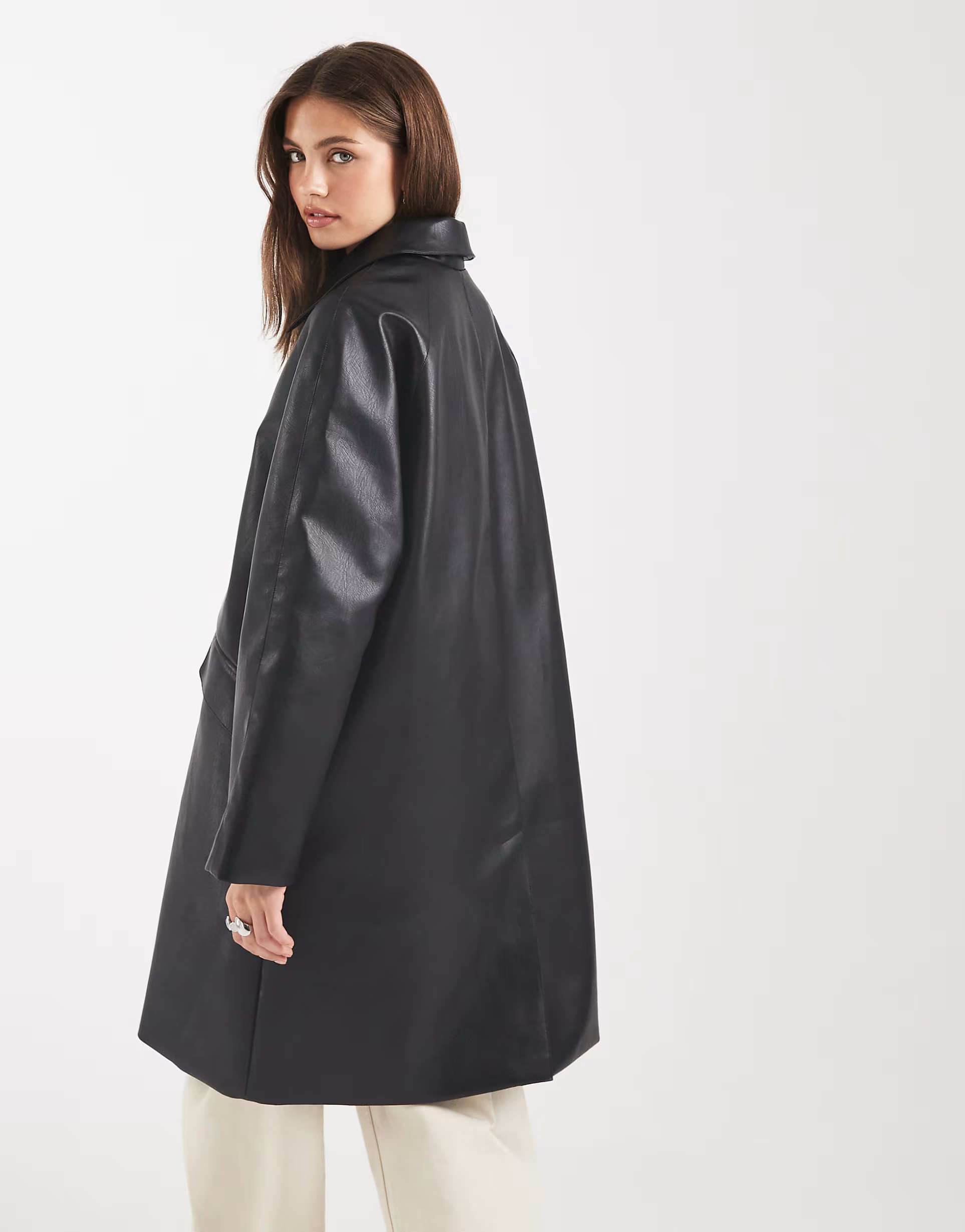 ASOS DESIGN leather look car coat in black | ASOS (Global)