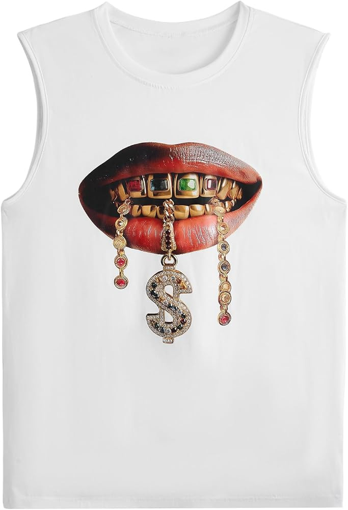 BEAUDRM Men's Lip Graphic Tank Top Grunge Punk Sleeveless Crew Neck Hip Pop Summer Shirts Streetw... | Amazon (US)