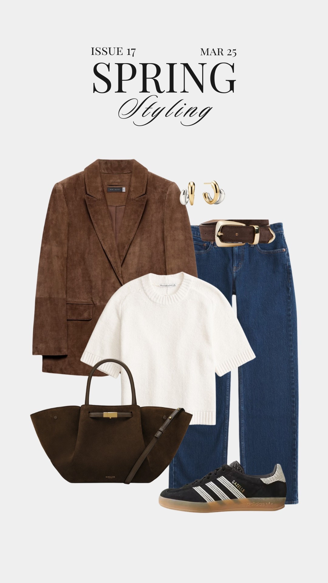 Styling one of my favourite spring wardrobe pieces - a suede blazer in chocolate brown, with suede accessories and my favourite Abercrombie shade of denim in a new style of jeans. Neutral smart casual look, perfect for weekends in the countryside or city, work wear and casual office wear 

#LTKstyletip #LTKworkwear #LTKspring