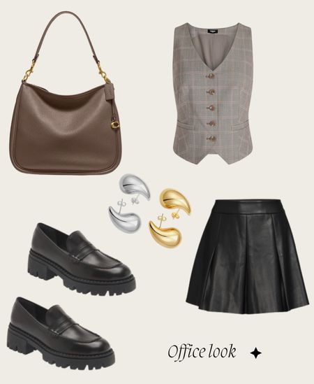 Office look 
Workwear 
Fall 
Loafers
Leather pleated skirt 
Walmart fall looks
Plaid vest 
Boho bag 

#LTKSeasonal #LTKworkwear
