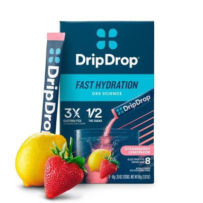 DripDrop Electrolyte Dehydration Relief Vegan Powder - Strawberry Lemonade - 2.82oz/8ct | Target