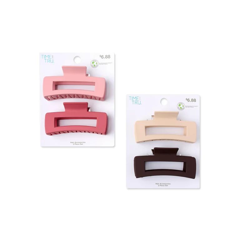 Time and Tru Adult Women's Pink/Brown Claw Hair Clips, 4-Pack | Walmart (US)