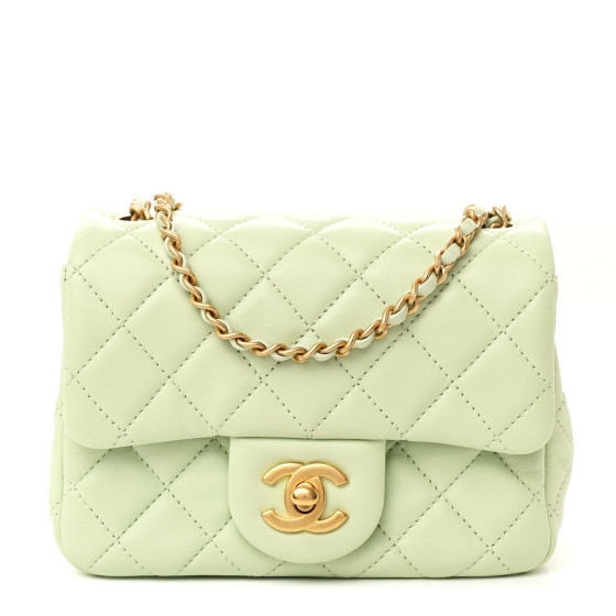 Lambskin Quilted Mini Pearl Crush Flap Light Green | FASHIONPHILE (US)