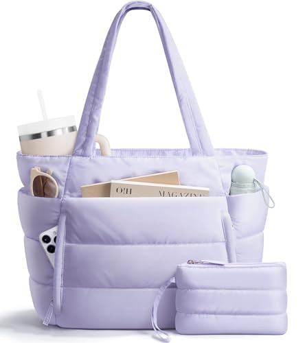 Puffer Tote Bag for Women, Lightweight Puffy Work Handbag Teacher Nurse Quilted Shoulder Bag for ... | Amazon (US)