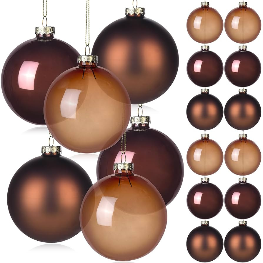 Brown Glass Christmas Ornaments - 3.15 Inch (80mm) 12 Pack, Vintage Style Tree Decorations | Amazon (US)