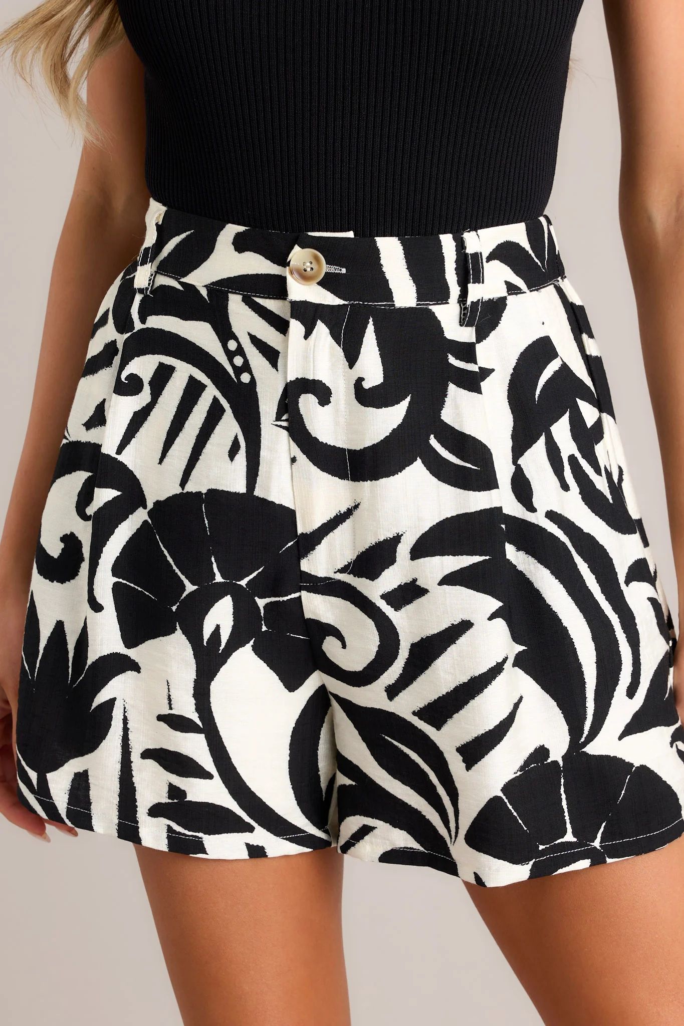 Seashell Serenade Black Tropical Print Shorts (ETA JUNE) | Red Dress