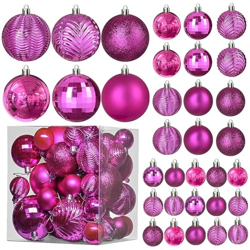 PREXTEX Pink Christmas Tree Ornaments - 36-Piece Shatterproof Pink Christmas Balls Set with Hanging Loops for Christmas Tree Decorations - Durable Holiday Balls in Matte, Shiny, Glitter and Disco | Amazon (US)