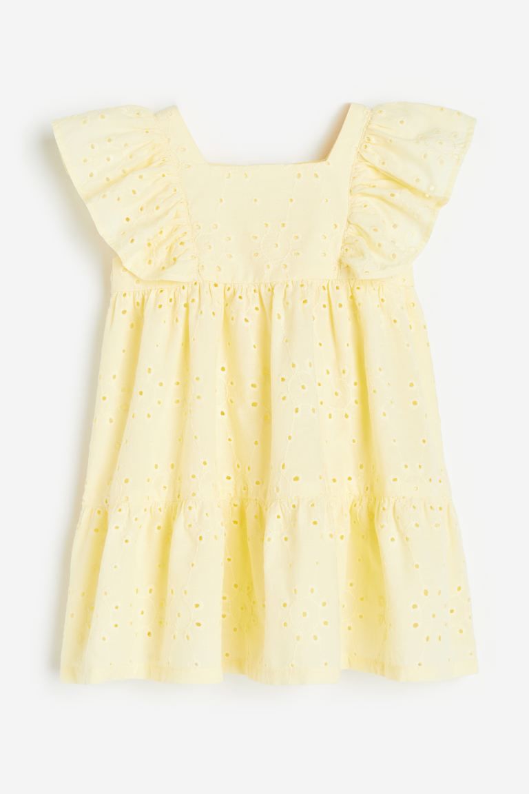 Flounce-trimmed Eyelet Embroidery Dress - Light yellow - Kids | H&M US | H&M (US + CA)
