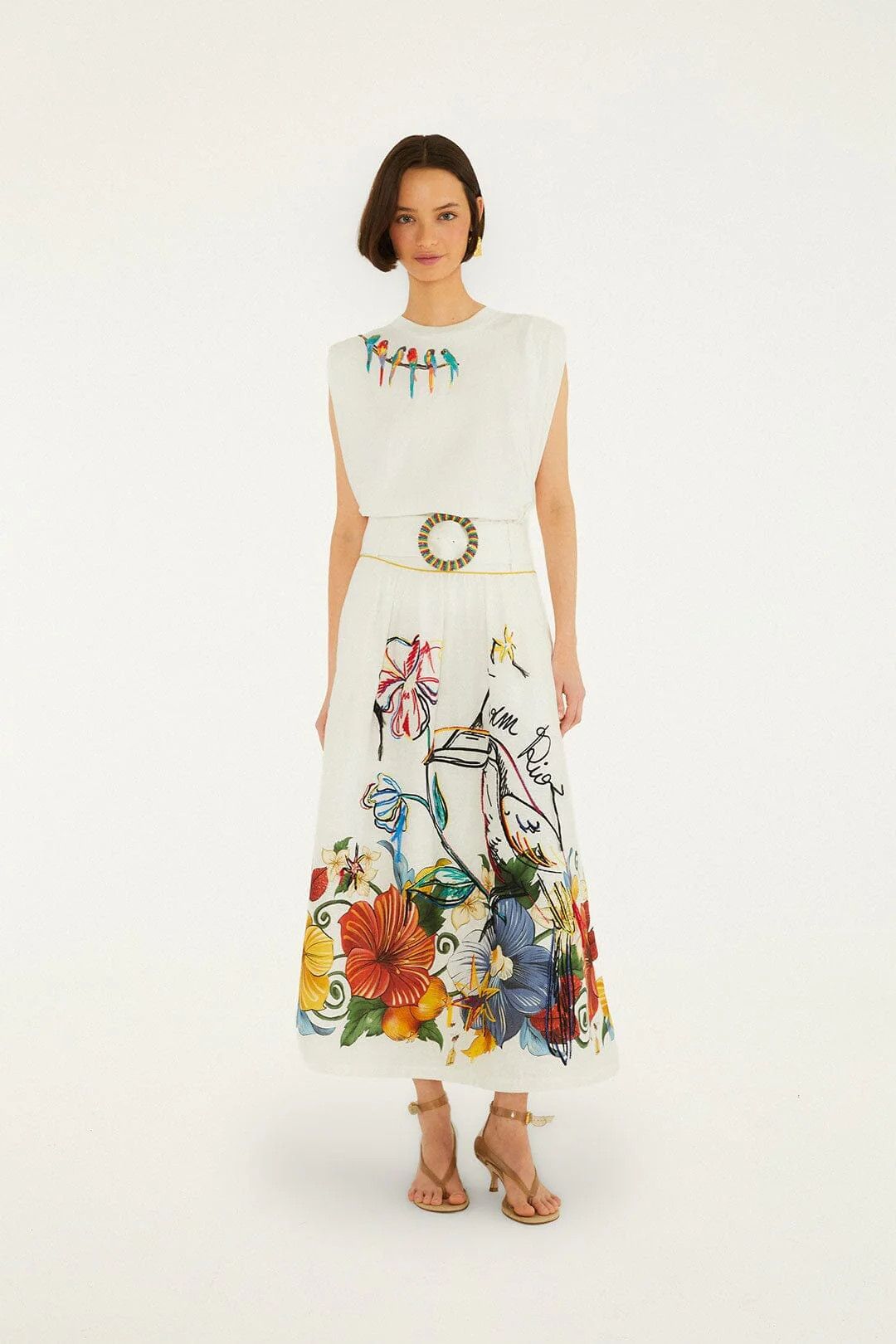 Off-White Tropi Embroidered Euroflax\u0099 Premium Linen Maxi Skirt | FARM Rio | Farm Rio UK