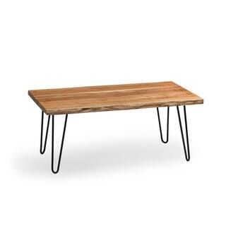 Hairpin 48 in. Natural Large Rectangle Wood Coffee Table with Live Edge | The Home Depot