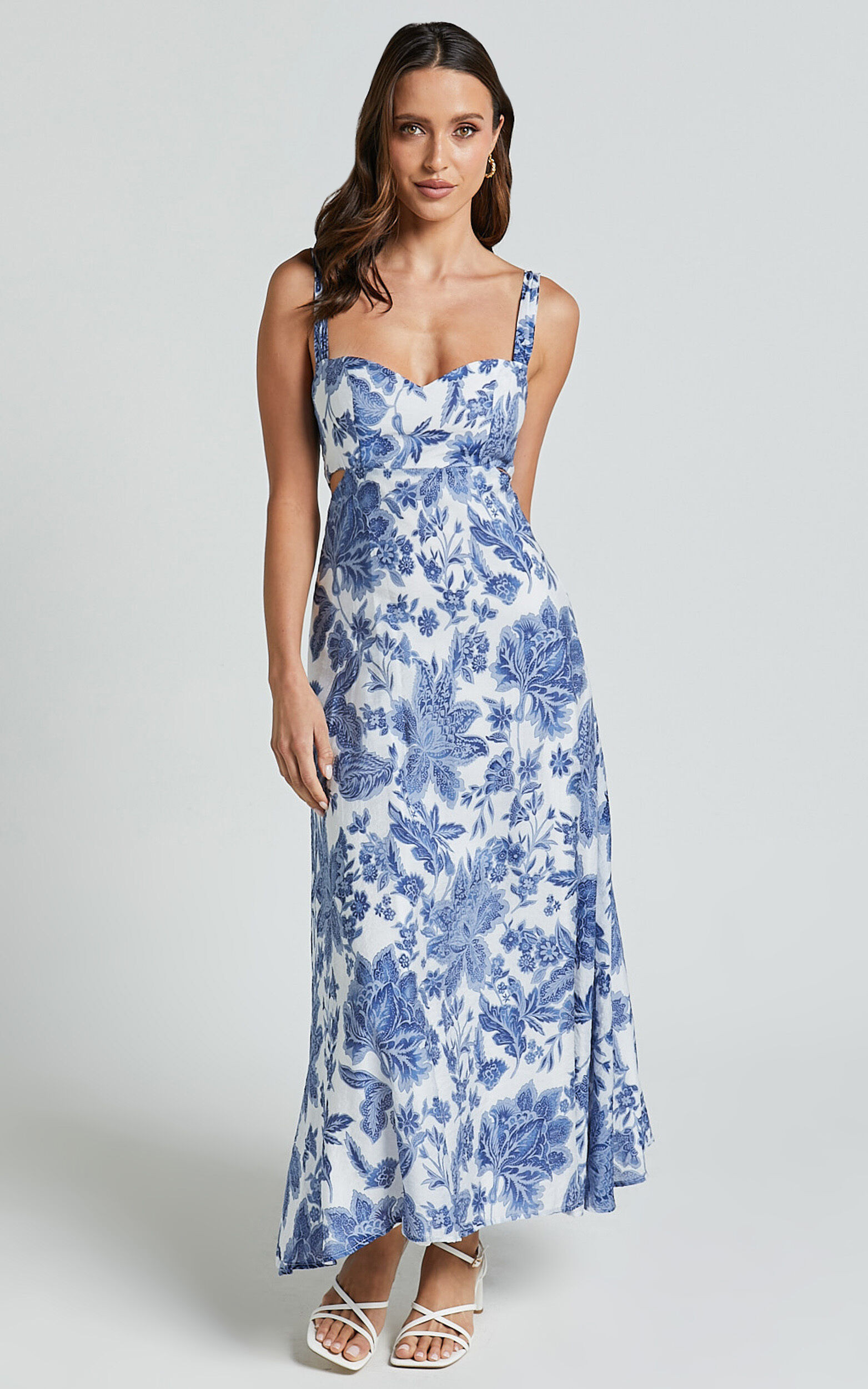 Jackleyn Midi Dress - Sweetheart A Line Dress in Blue Floral | Showpo (US, UK & Europe)