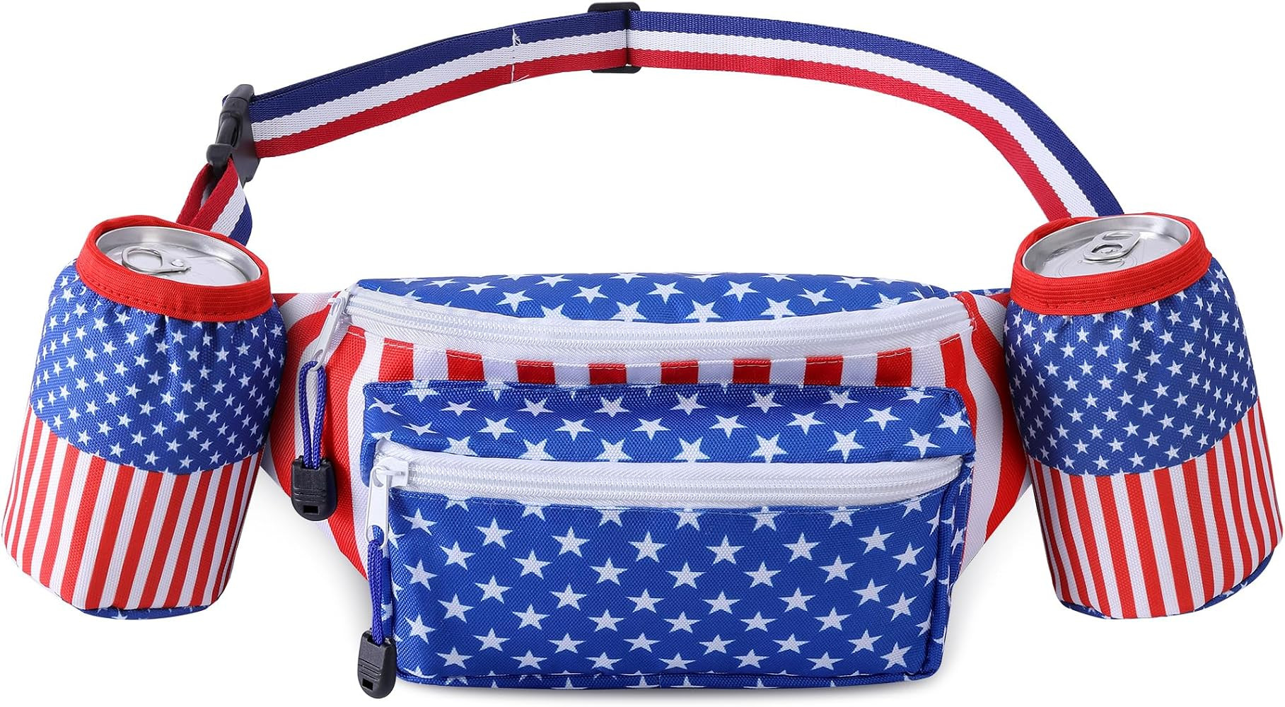 Wehhbtye 4th of July Fanny Pack, Patriotic Waist Pack with 2 Drink Carrier, Adjustable USA Flag B... | Amazon (US)
